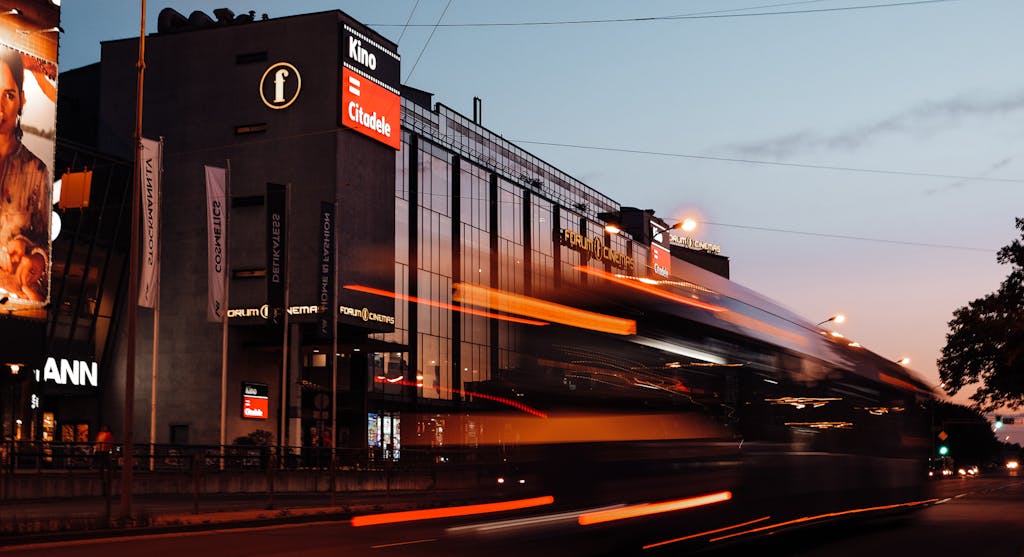 SocialMediaGirls Forum A dynamic view of moving traffic at dusk along the streets of Riga, Latvia.